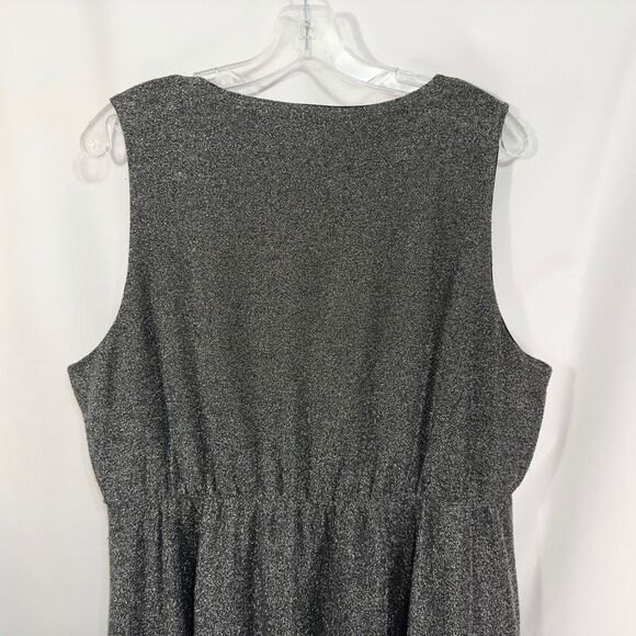 Torrid Plus Sz 2X Dress Mini Glitter Lurex Surplice Tiered Faux‎ Wrap Silver 964 - Picture 9 of 15